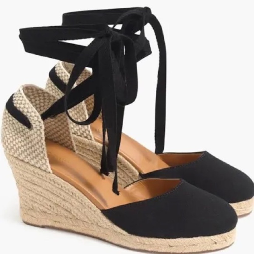 J Crew Factory Black Espadrille Wedges New with Box. Size 8.5